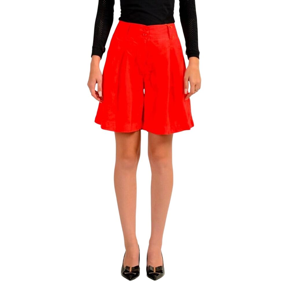 Hugo Boss Women's "C_Taweta" 100% Linen Coral Red Pleated Shorts US 14